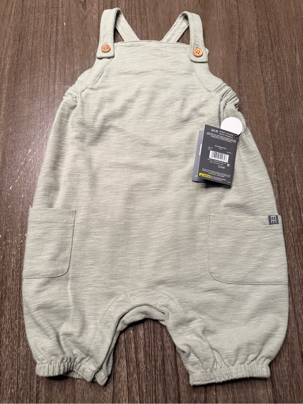 Neutral Sage Green Baby Romper with Pockets - 24M